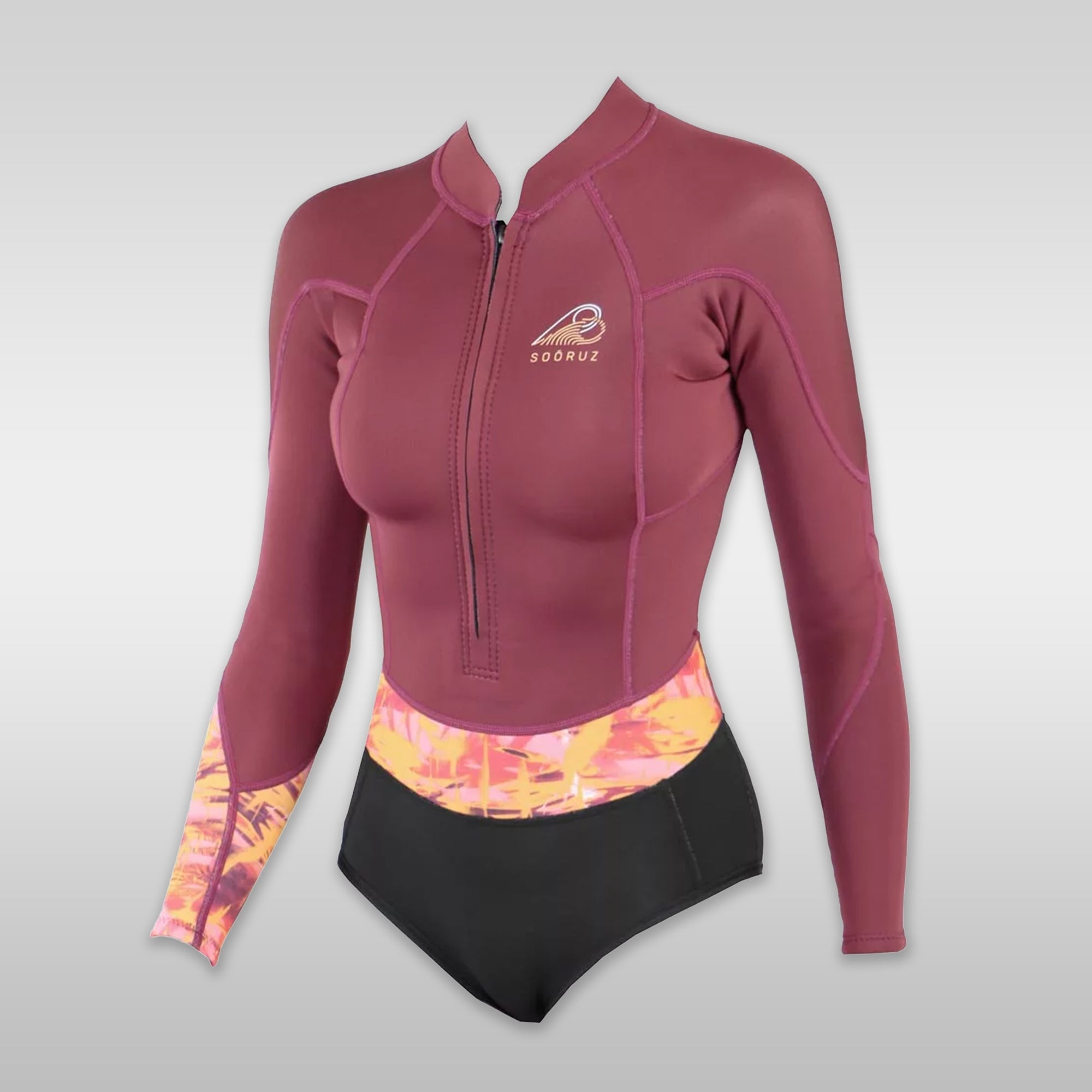 Surfshop windsurfshop Soöruz Neopren Neoprenanzug Wetsuit Women Shorty LS Mini Front-Zip Organic Oysterprene Wine